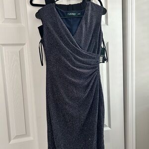 Lauren Ralph Lauren Sleeveless Metallic Navy Wrap Midi Dress